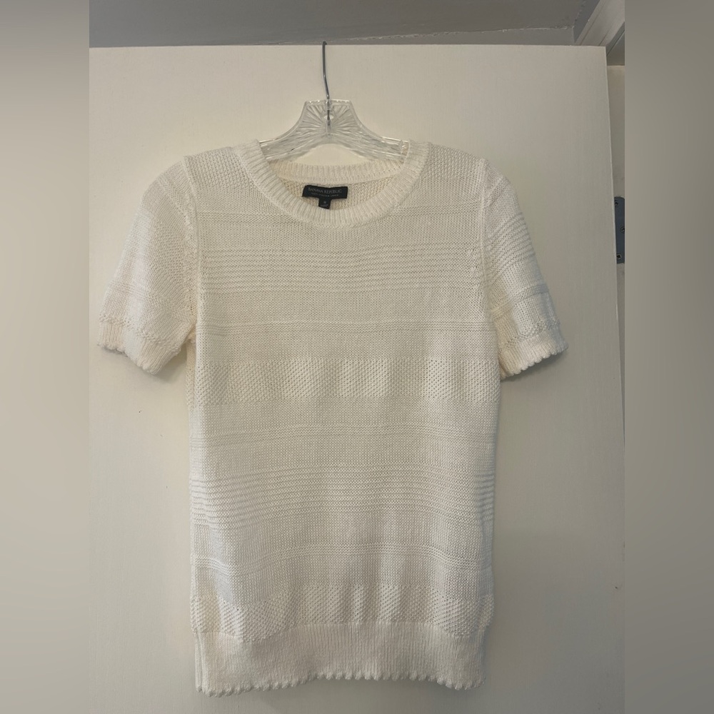 100% Italian Linen White Knit Short Sleeve Sweater - Picture 1 of 4